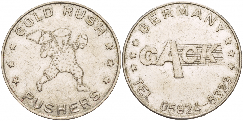 ГЕРМАНИЯ ЖЕТОН ИГРОВОЙ GOLD RUSH, PUSHERS, КЛОУН белый металл 4185-1122
