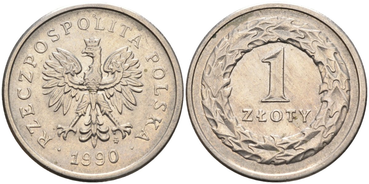 Польша 1 злотый 1990 MW KM 282, Parchimowicz 707a медно-никель 4388-725