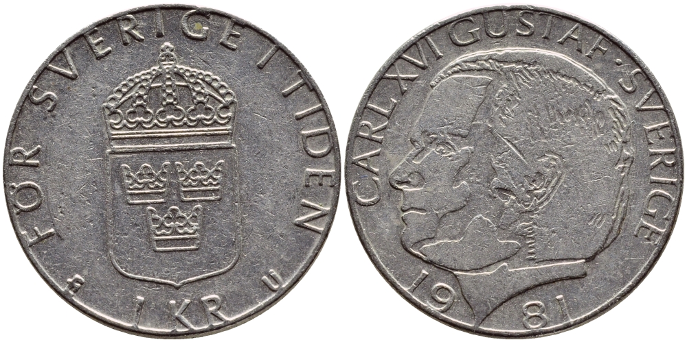 Швеция 1 крона 1981 Карл XVI Густав (1973- ) KM 852 медь плакированная медно-никелем 4397-1012