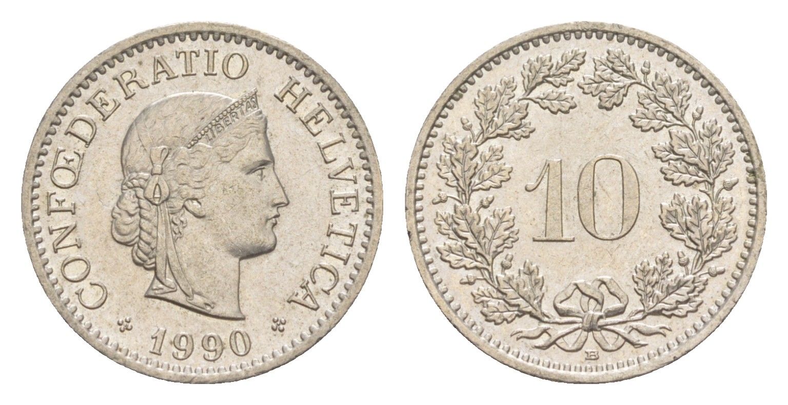 Швейцария 10 раппенов 1990 B KM 27 медно-никель 4625-823