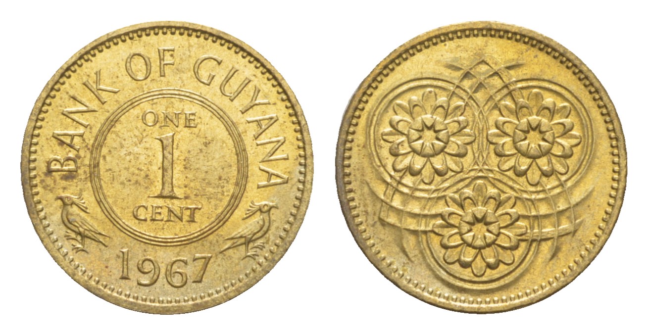 Гайана 1 цент 1967 Республика KM 31 никель латунь UNC 4659-467