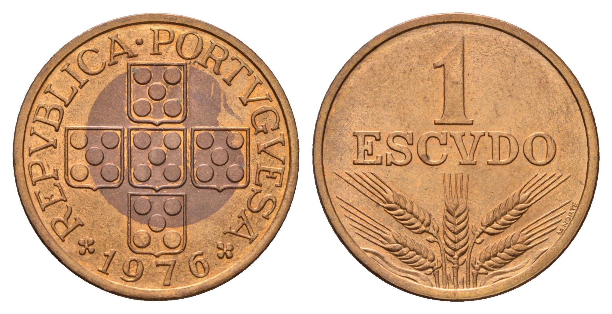 Португалия 1 эскудо 1976 KM 597 бронза UNC 4675-326