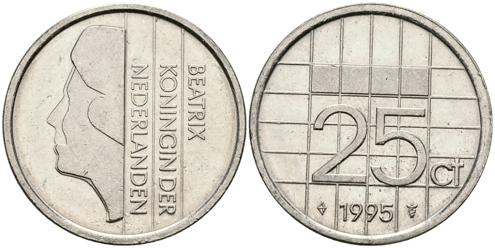 НИДЕРЛАНДЫ 25 ЦЕНТОВ 1995 БЕАТРИКС KM 204 никель 96-328