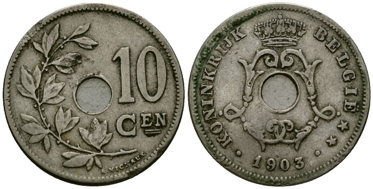 Бельгия 10 сантимов 1903 Belgie KM 49 медно-никель 4172-1122