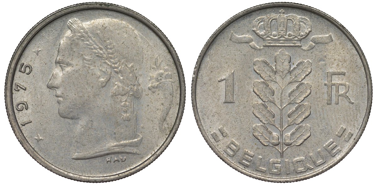 Бельгия 1 франк 1975 BELGIQUE KM 142 медно-никель 4128-925