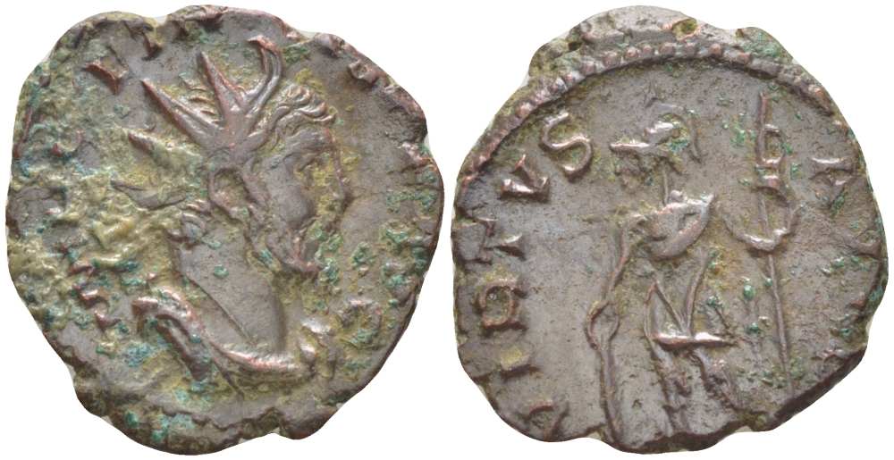 Римская Империя (императоры в Галлии) антониниан 273 - 274 Тетрик I. VIRTVS AVGG, Марс, держащий копье, Колония Агриппины, Good Very fine RIC 148 биллон 1073-14-42