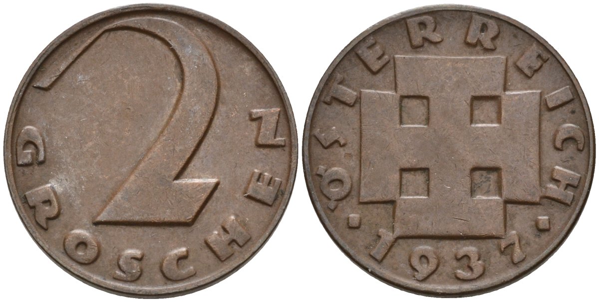Австрия 2 гроша 1937 KM 2837 бронза 4596-529