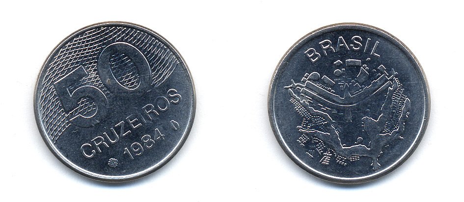 БРАЗИЛИЯ 50 КРУЙЗЕЙРО 1984 KM 594.1 сталь aUNC 76-655