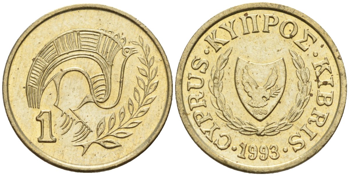 Кипр 1 цент 1993 KM 53.3 никель латунь 4174-1148