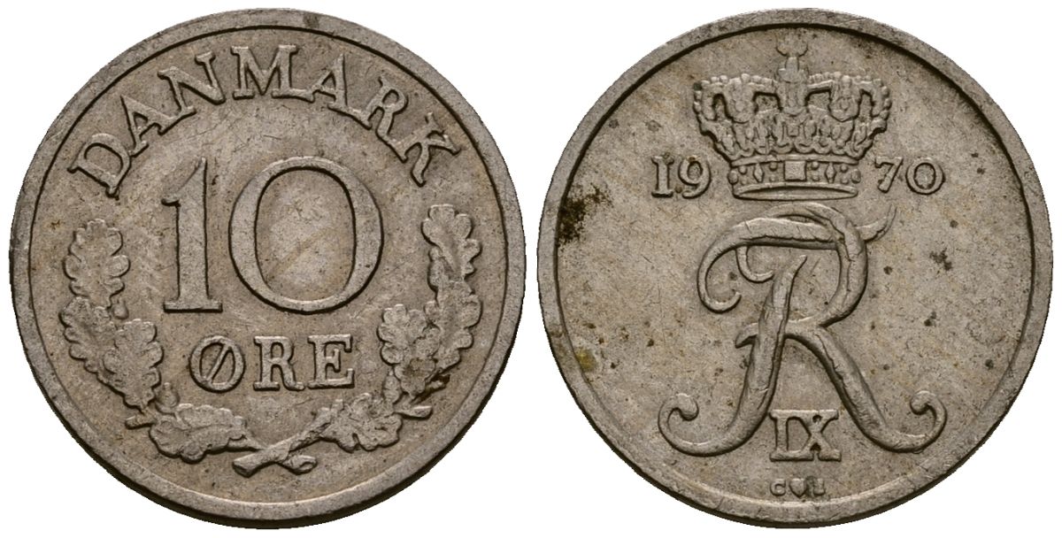 Дания 10 эре 1970 Фредерик IX (1947-1972) KM 849 медно-никель 4173-722