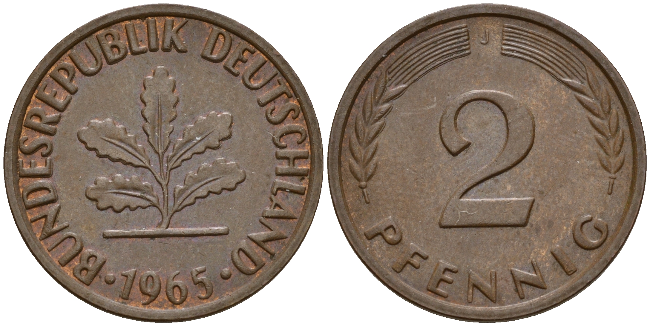 ФРГ 2 пфеннига 1965 J J.381  KM 106 бронза    4598-739