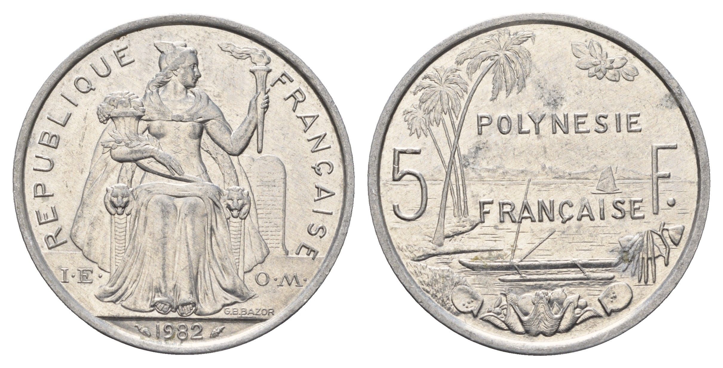 Французская Полинезия 5 франков 1982 KM 12 алюминий UNC 109-944