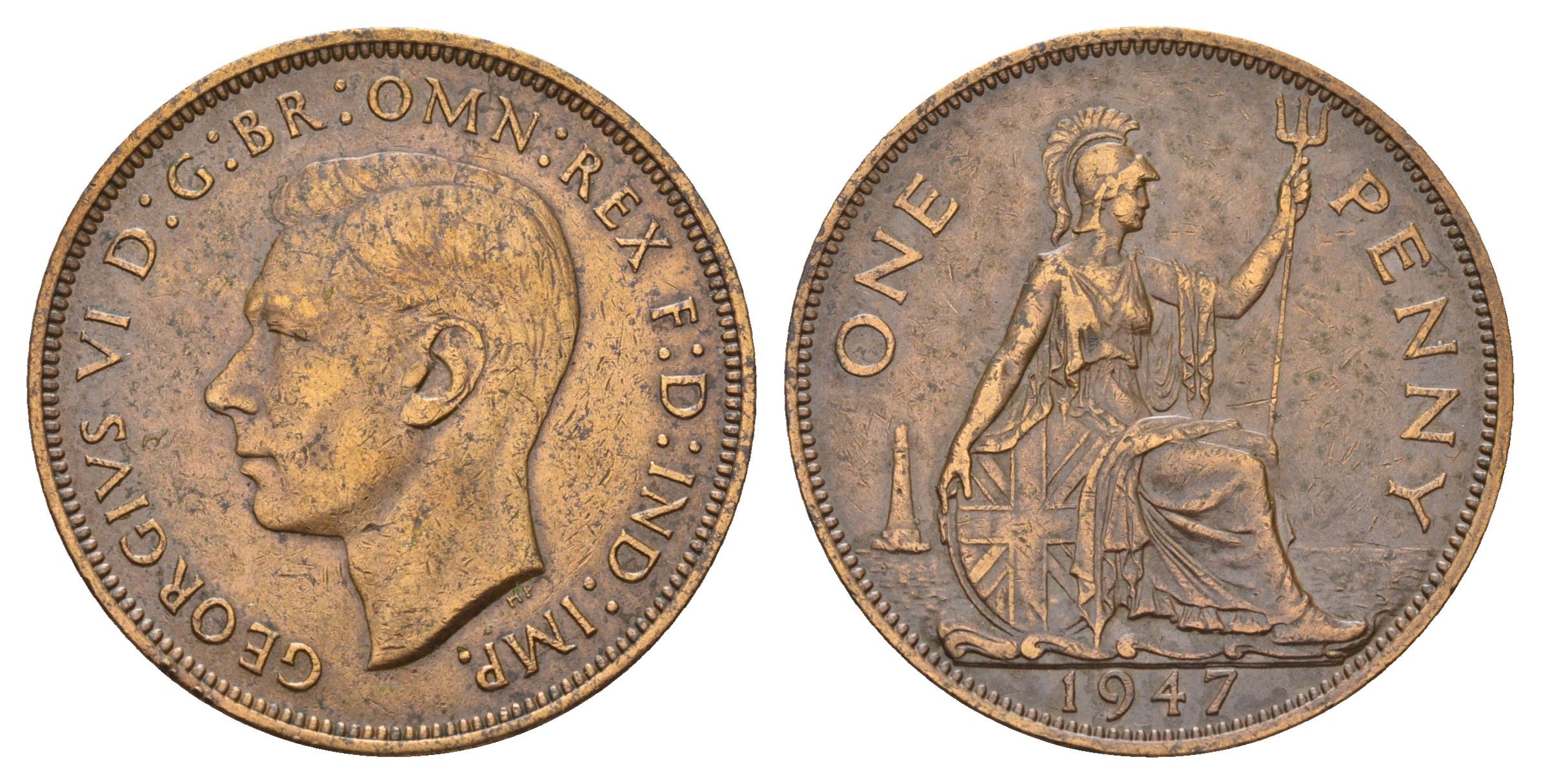 Великобритания 1 пенни 1947 Георг VI (1936-1952) КМ 845, Spink 4114 бронза 4111-1045