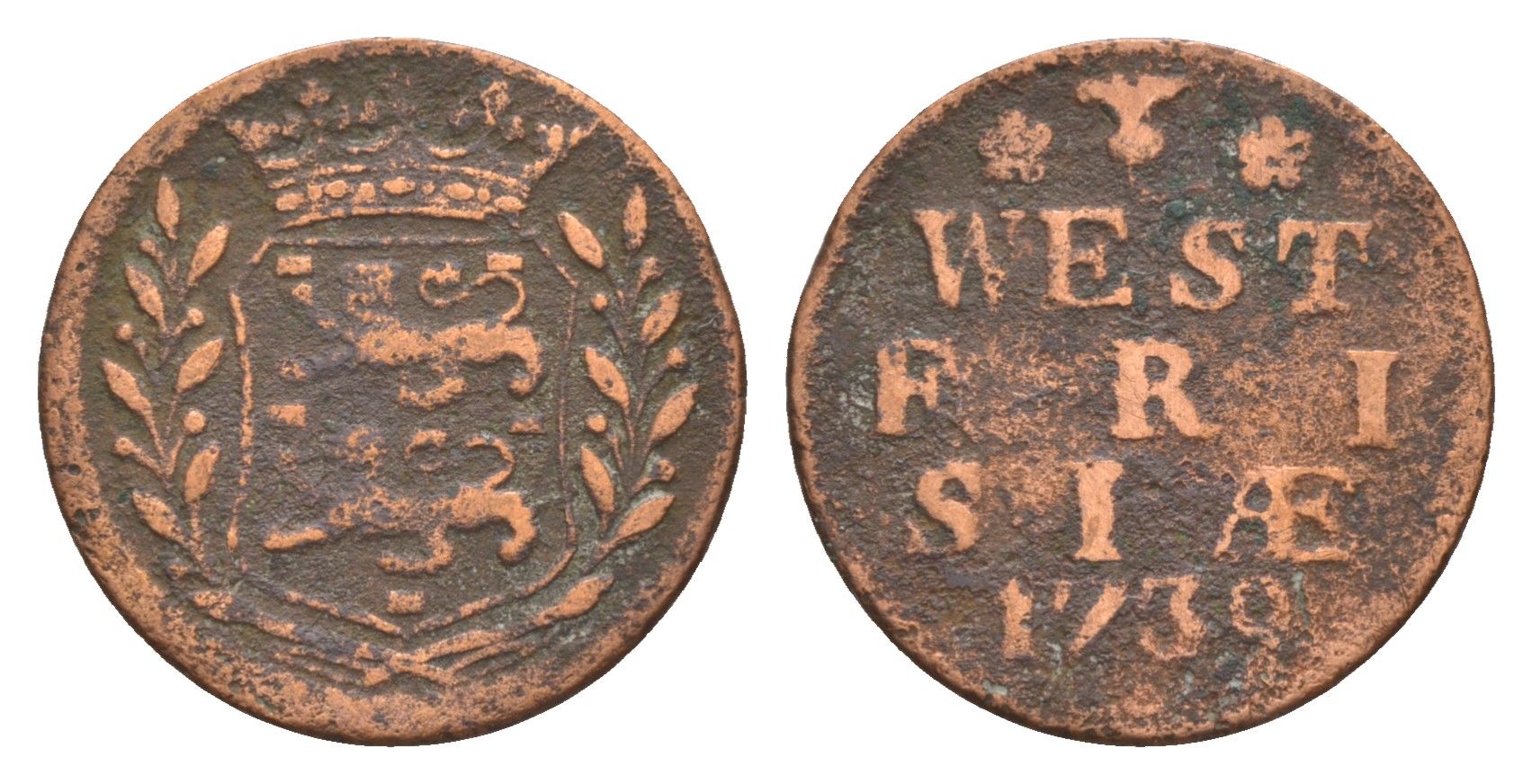 Нидерланды, Голландская Республика, Западная Фрисландия 1 дуит 1739 KM A100 медь 4655-559