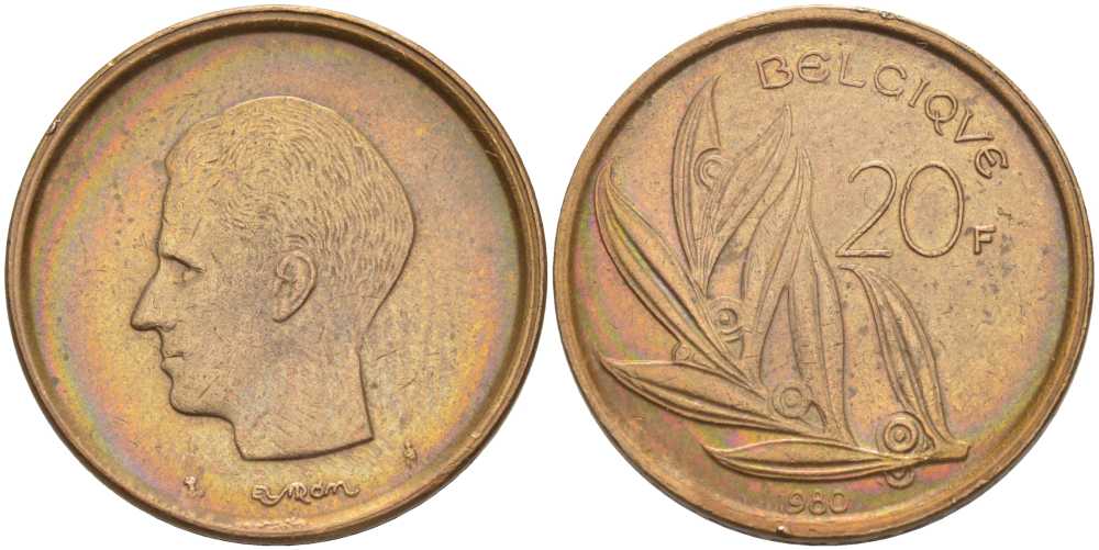 Бельгия 20 франков 1980 Belgique, Бодуэн I (1951-1993) KM 159 никель бронза 4391-335