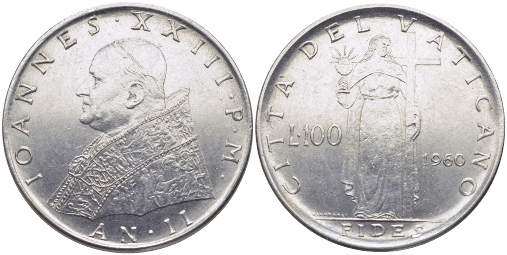 ВАТИКАН 100 ЛИР 1960 ДЖОН XXIII KM 64.2 сталь 4448-511