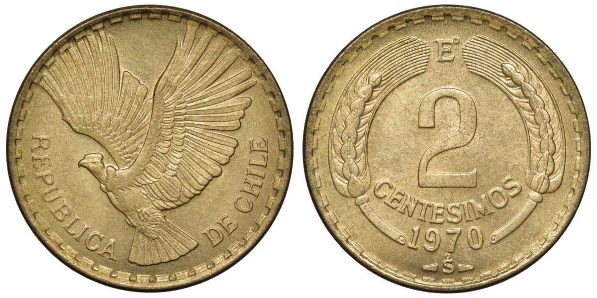 Чили 2 сентесимо 1970 KM 193 алюминиевая бронза aUNC 4118-152