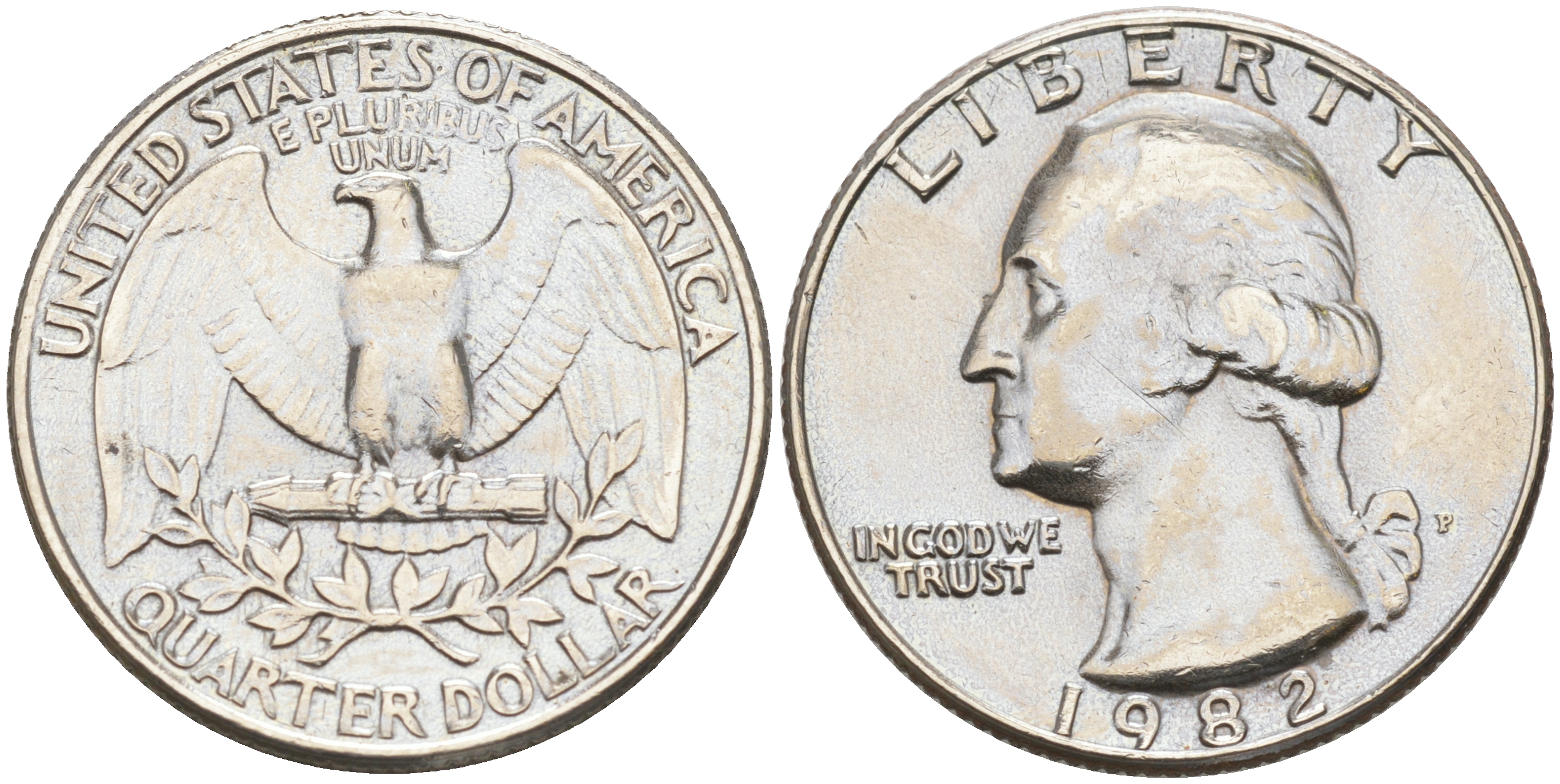 США 25 центов = квотер 1982 P, Вашингтон KM А164а медь плакированная медно-никелем 190-335