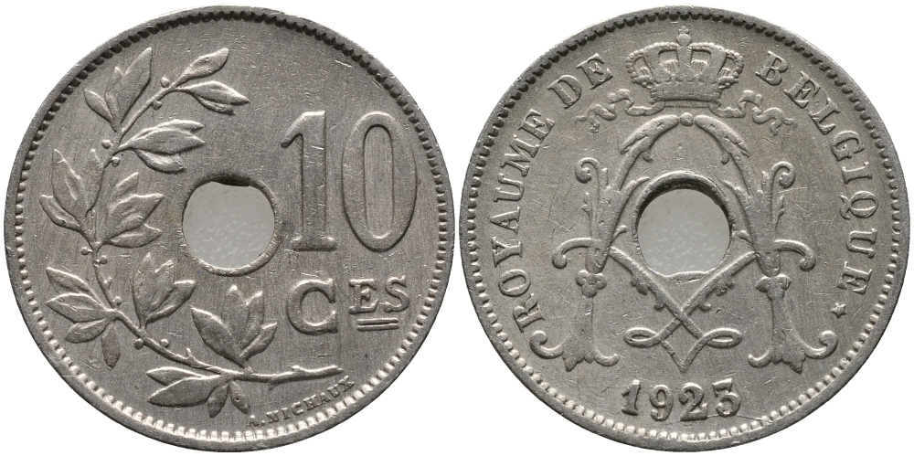 БЕЛЬГИЯ 10 САНТИМОВ 1923 BELGIQUE KM 85.1 медно-никель 4380-516