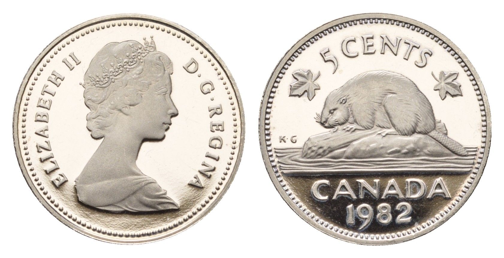 Канада 5 центов 1982 Елизавета II (1952-2022), бобр KM 60.2a никель PROOF 413-3232