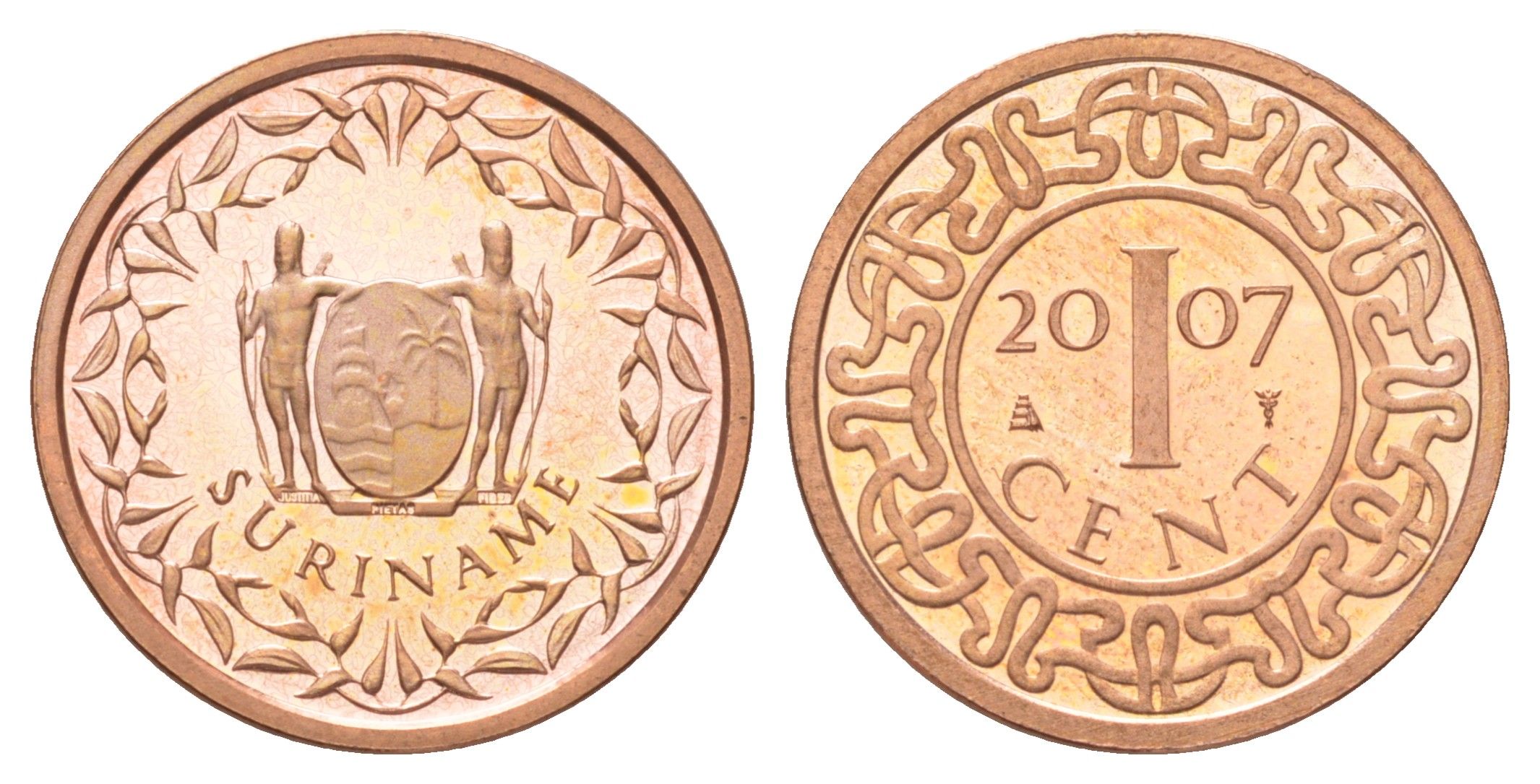 Суринам 1 цент 2007 тираж 1000 экземпляров KM 11b сталь плакированная медью BU 4625-263