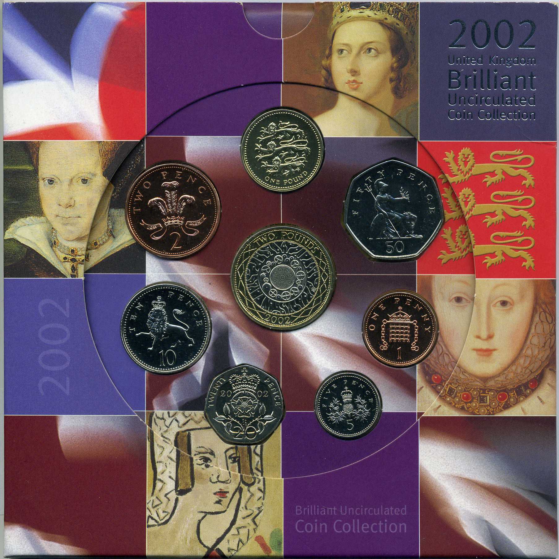 Великобритания набор из 8 монет 2002 английские королевы, в оригинальном картонном буклете BUNC 3-6-3-10