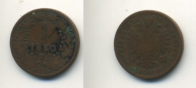 АВСТРИЯ 1 КРЕЙЦЕР 1860 V KM 2186 медь 35-521