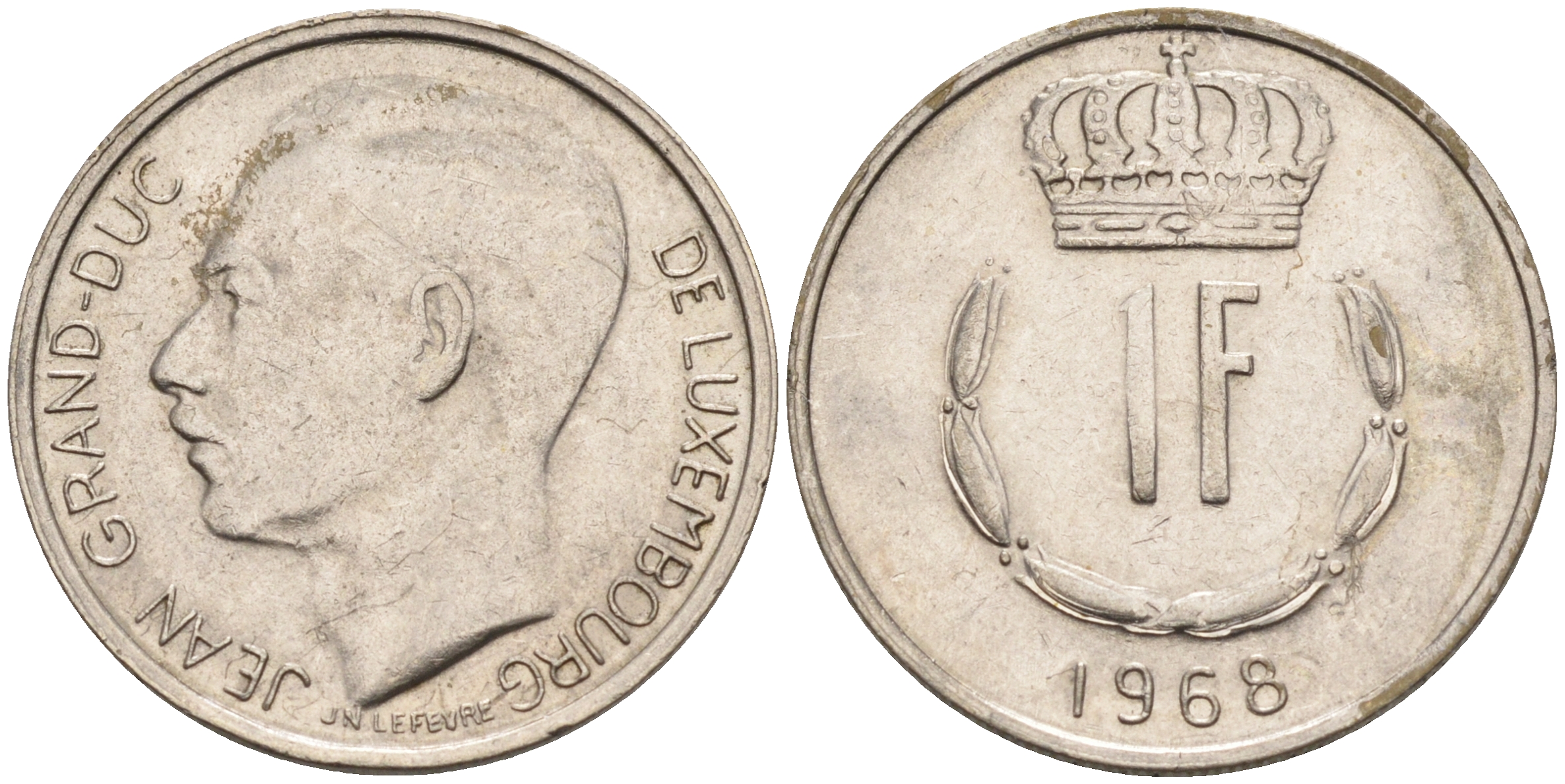 Люксембург 1 франк 1968 великий герцог Жан KM 55 медно-никель    4142-434