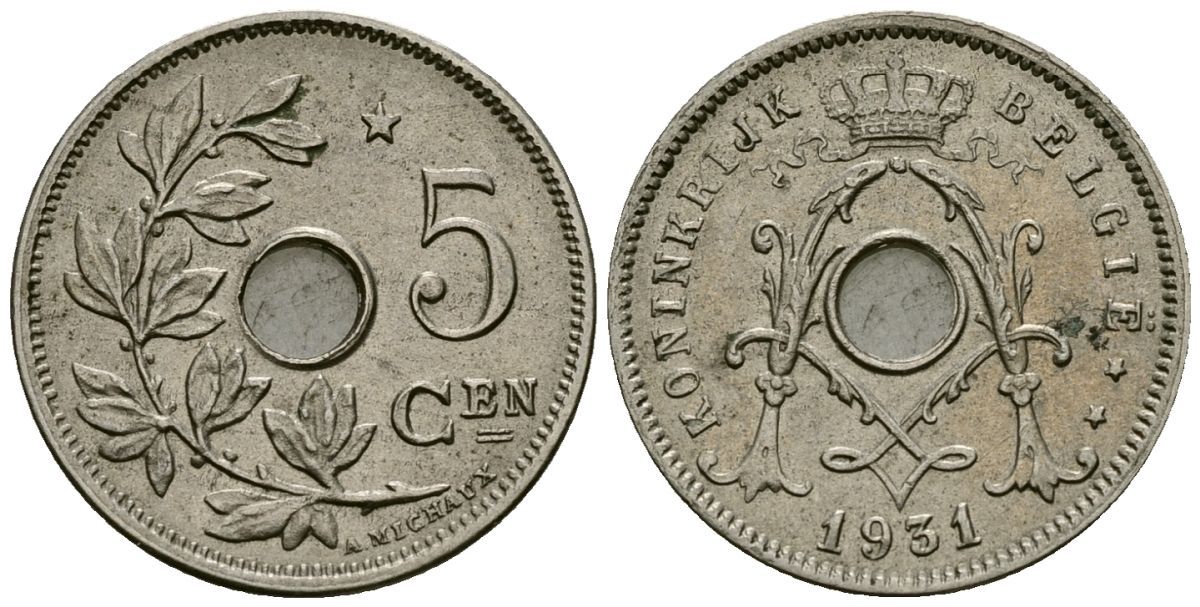 Бельгия 5 сантимов 1931 Belgie KM 67 медно-никель 4173-336