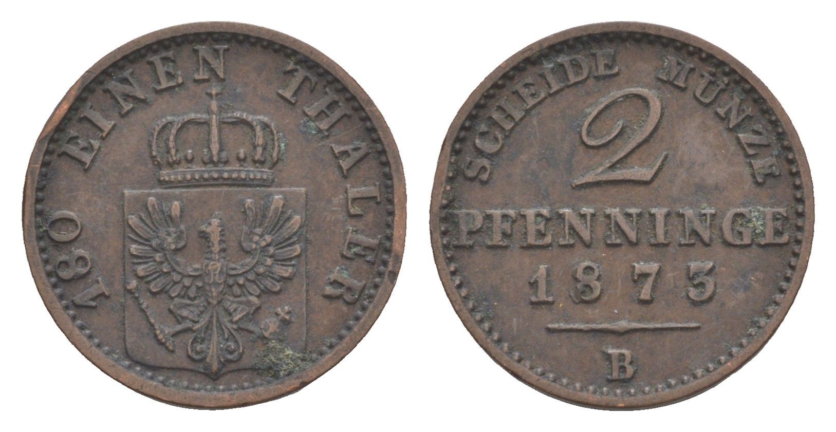 Пруссия 2 пфеннига 1873 B, Вильгельм I (1861-1888) KM 481, Jaeger 51, AKS 107, Olding 425 медь 4651-267