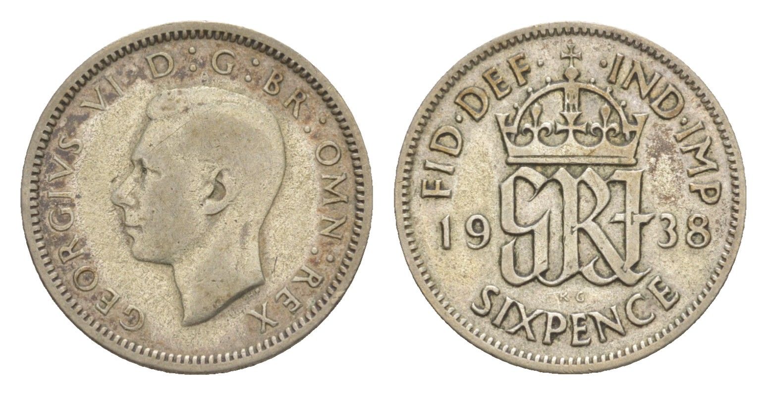 Великобритания 6 пенсов 1938 Георг VI (1936-1952) KM 852, Spink 4084 серебро 33-1154