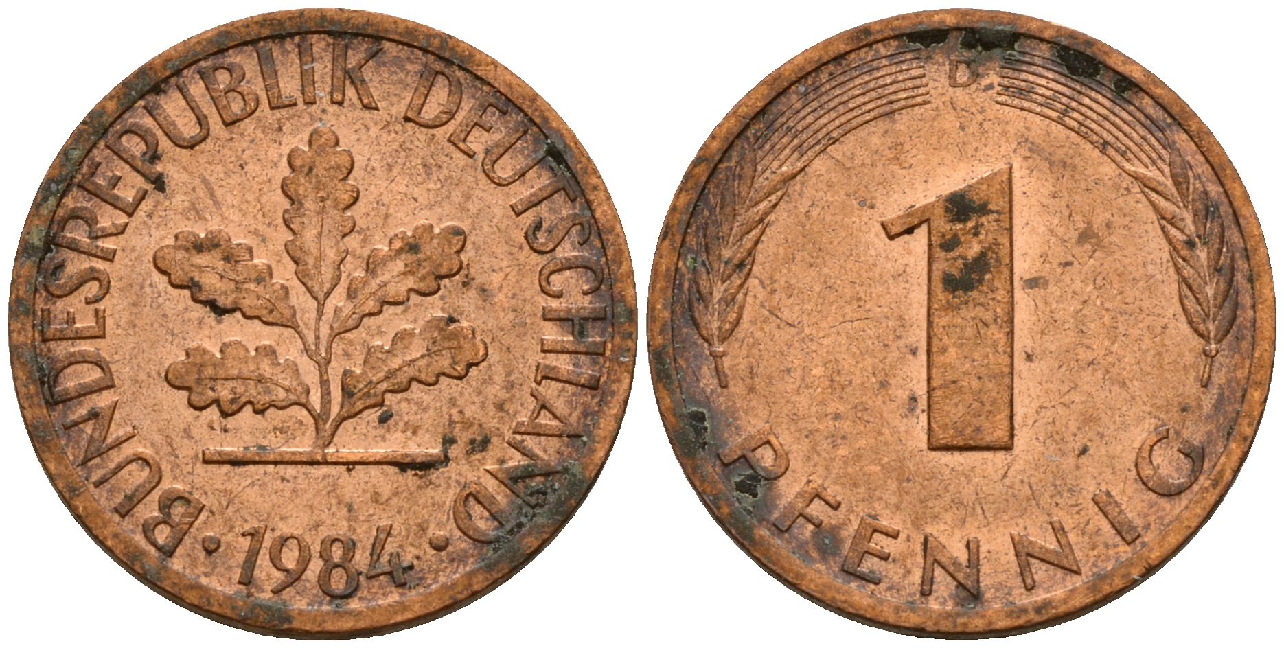 ФРГ 1 пфенниг 1984 D KM 105, J. 380 сталь плакированная медью    4598-628