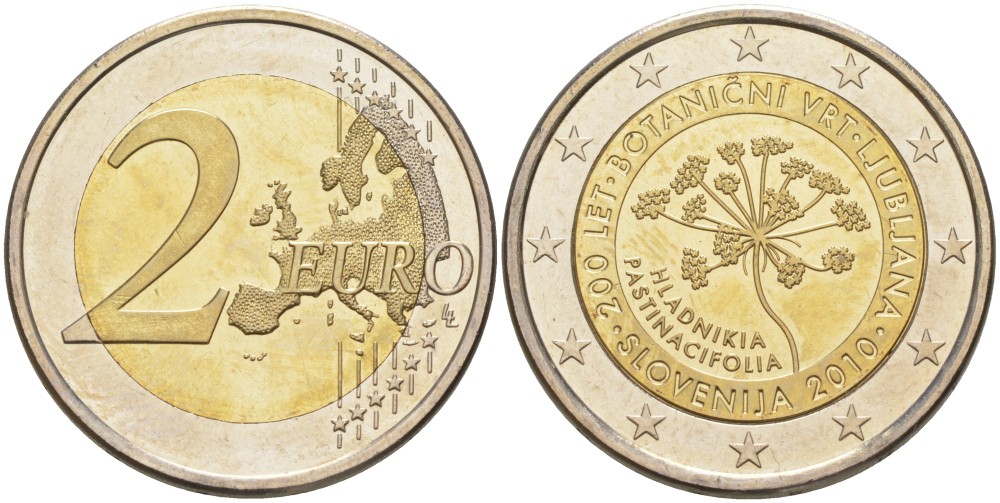 Словения 2 евро 2010 200 лет ботаническому саду Любляны KM 94 биметалл UNC 4185-626