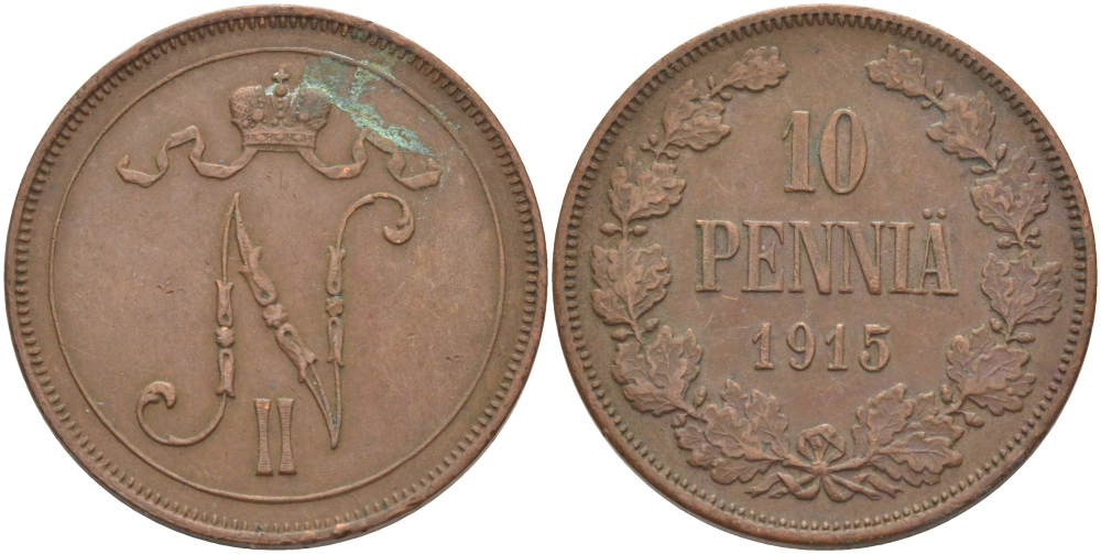 РОССИЯ ДЛЯ ФИНЛЯНДИИ 10 ПЕННИ 1915 Биткин 438 медь 51-1413