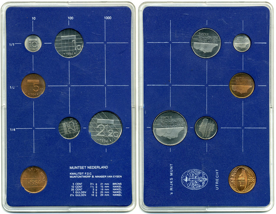 Нидерланды официальный набор из 5 монет + жетон мондвора 1984 в пластике UNC 7-4-81