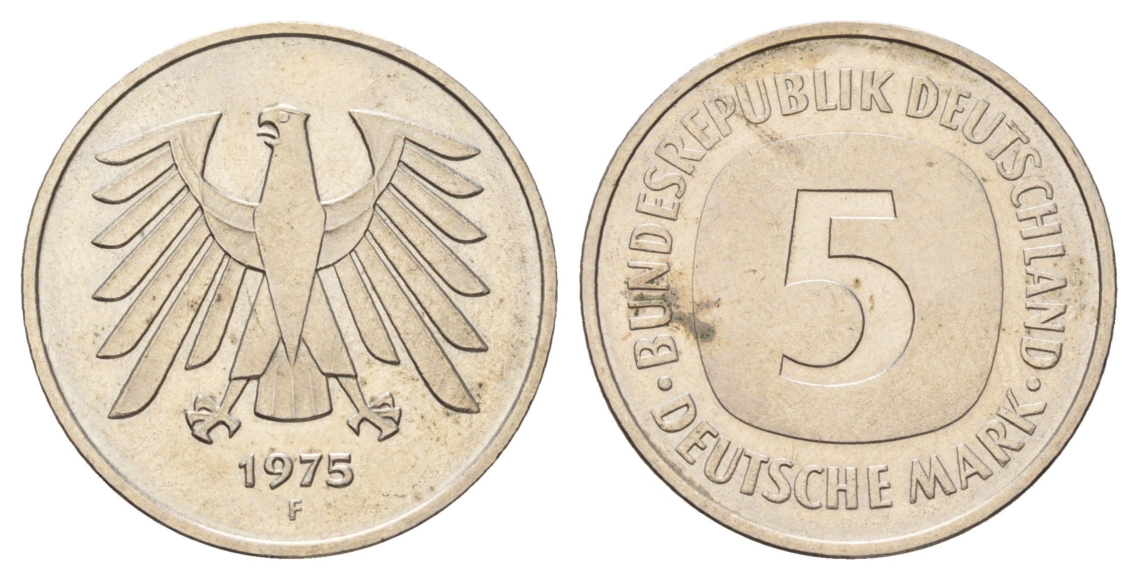 ФРГ 5 марок 1975 F КМ 140.1, J. 415 медно-никель плакированный никелем 4645-222