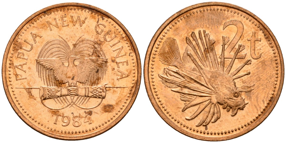 Папуа-Новая Гвинея 2 тойя 1984 Елизавета II (1953-) KM 2 бронза 4571-641