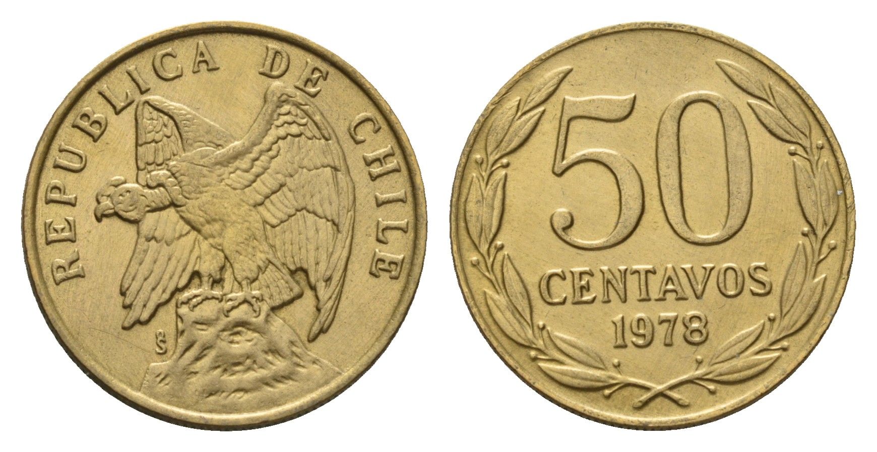 Чили 50 сентаво 1978 KM 206a алюминиевая бронза aUNC 54-1022