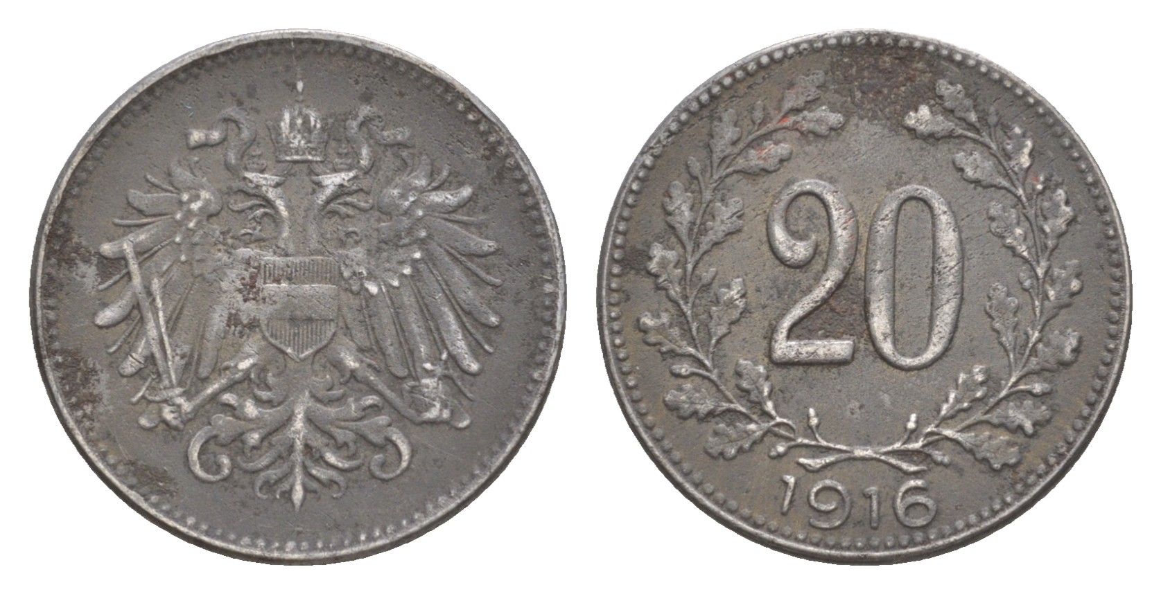 Австрия 20 геллеров 1916 Карл I (1916-1918) KM 2826 железо 4639-1054