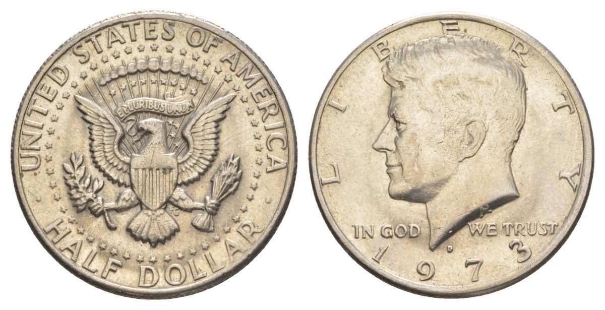 США 1/2 доллара (50 центов) 1973 Джон Кеннеди KM 202b медь плакированная медно-никелем aUNC 4517-1246