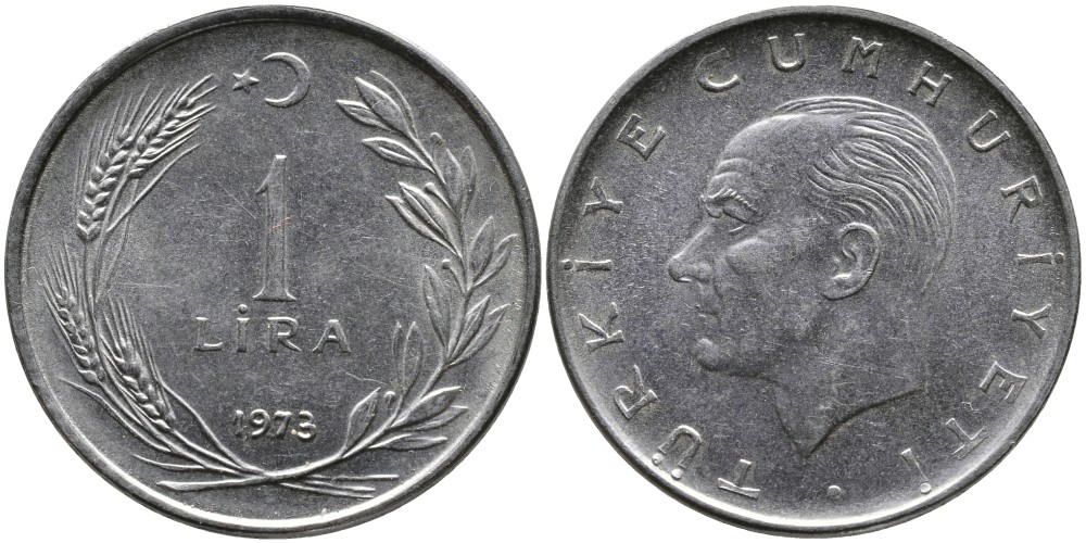Турция 1 лира 1973 Мустафа Кемаль Ататюрк KM 889а.2 нержавеющая сталь 4364-3052
