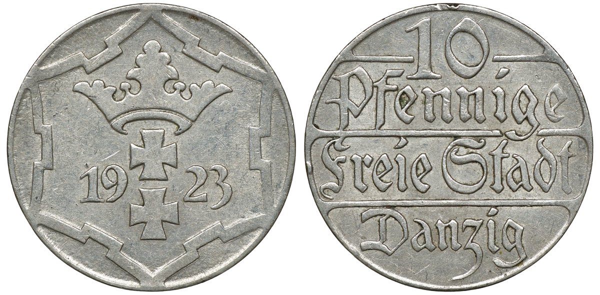 Данциг 10 пфеннигов 1923 KM 143, J. D5 (110) медно-никель 72-524