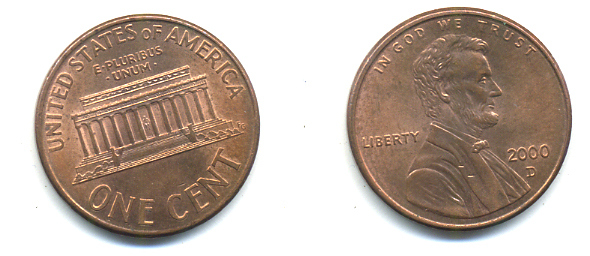 США 1 ЦЕНТ 2000 D ЛИНКОЛЬН KM 201b цинк плакированный медью 86-429
