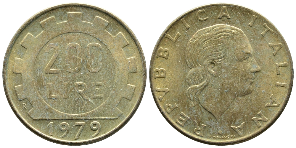 Италия 200 лир 1979 R, шестерня KM 105 алюминиевая бронза 3459-153