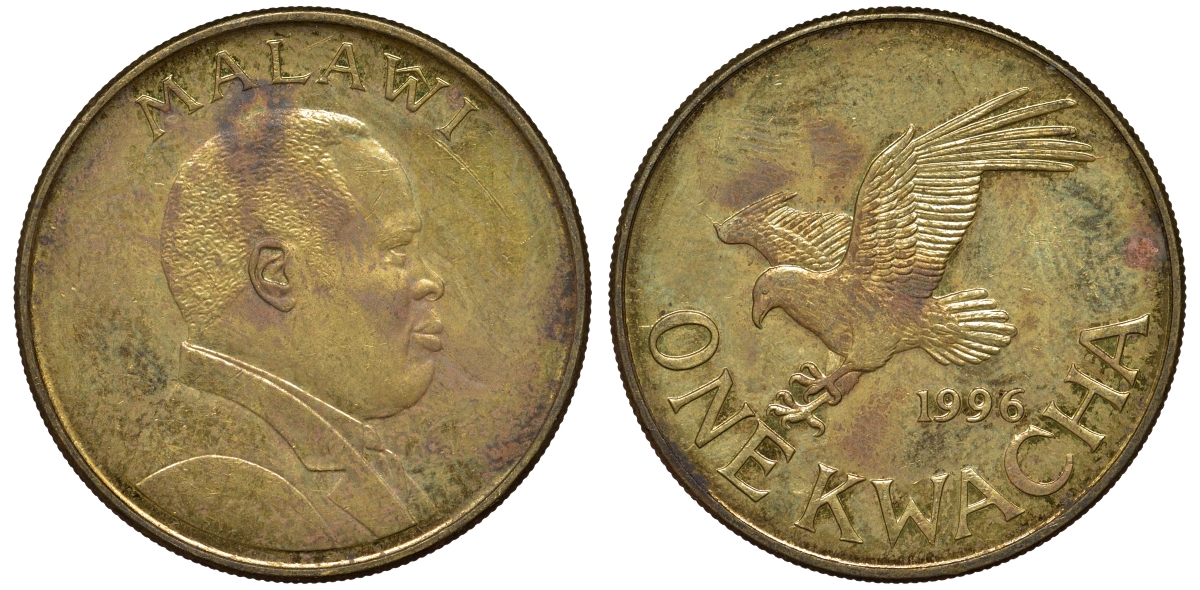 Малави 1 квача 1996 орел KM 28 сталь плакированная латунью 4162-344
