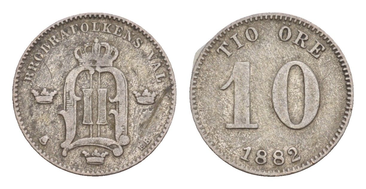 Швеция 10 эре 1882 Оскар II (1872-1907) KM 755 серебро 4655-247