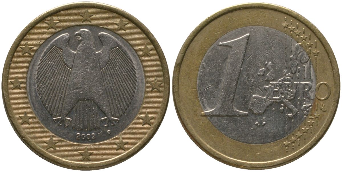 Германия 1 евро 2002 D KM 213 биметалл 4573-1045