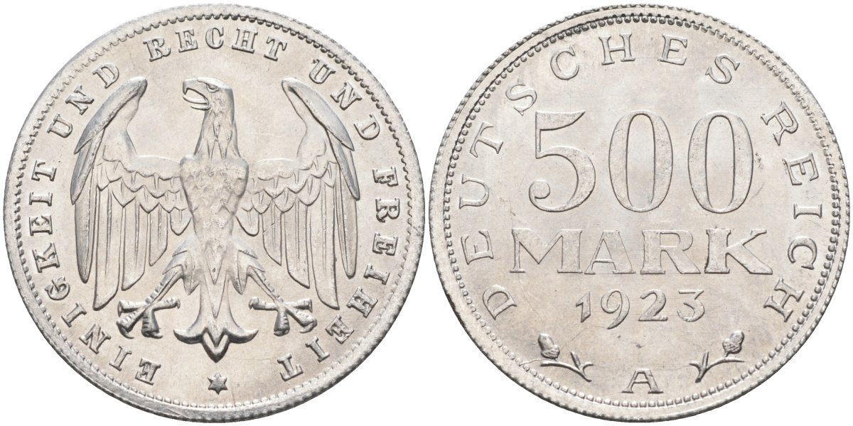Германия 500 марок 1923 А KM 36, J.305 алюминий UNC 4587-421