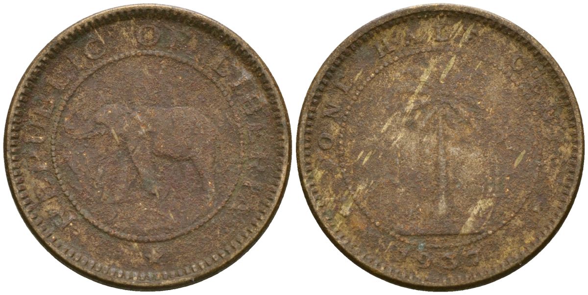 Либерия 1/2 цента 1937 KM 10 латунь 4174-368