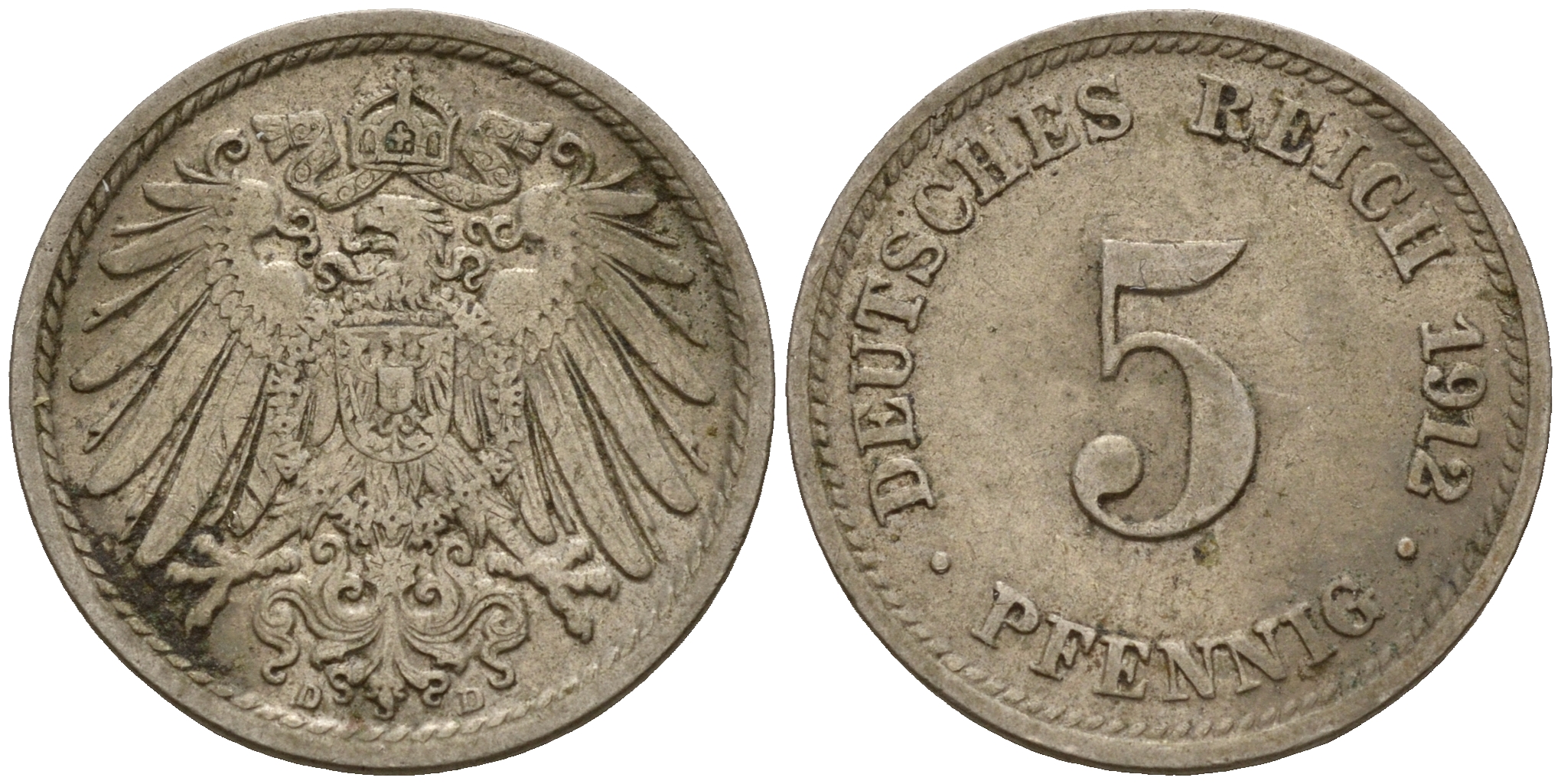Германия 5 пфеннигов 1912 D J.12, KM 11 медно-никель    4598-1143